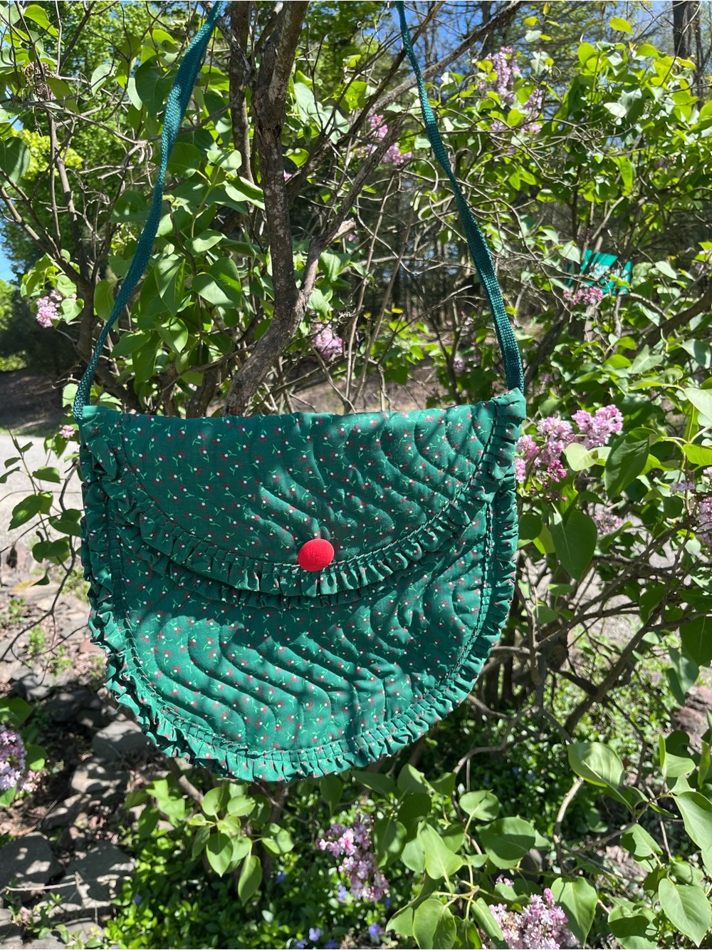 Emerald Quilted Crossbody Bag with Ruffle Detail